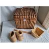 Image 1 : Wicker basket with woven shoes and small basket.