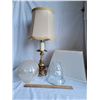 Image 1 : Brass Lamp working and complete. 2 glass globes and a shade.