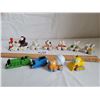 Image 1 : Cake toppers. Vintage ceramic animal train with holes for candles. 2 Cars toppers and 2 Thomas the t