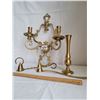Image 1 : Brass wall mounted candle holder, bud vase and 2 flame snuffers.