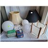 Image 1 : Assorted vintage lamp shades, globes and light bulbs.