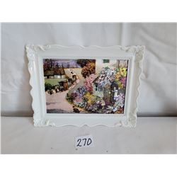 Vintage metal foil etching in ornate plastic frame