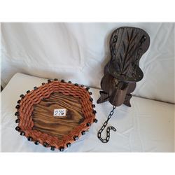Wood horseshoe nail basket & western horseshoe nail dinner bell. Made in Spain.