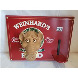 Weinhard's Boarshead Beer Advertising sign. Rubber boar's head.