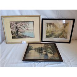 3 framed vintage prints