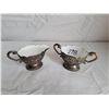 Image 1 : Vintage ornate bronze and porcelain cream & sugar set.