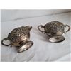Image 2 : Vintage ornate bronze and porcelain cream & sugar set.
