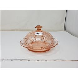 Pink depression butter dish