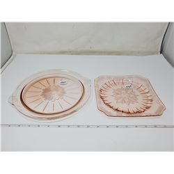 2 pink depression plates