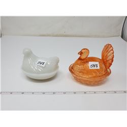 Turkey on nest, chicken on next