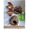Image 1 : Coconut bird house and feeder. Back yard wood spinner and light bulb.