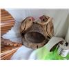 Image 2 : Coconut bird house and feeder. Back yard wood spinner and light bulb.