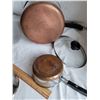 Image 3 : 2 copper bottom pots with lids plus misc. Items.