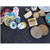 Image 3 : Jar of metal pins, golf ball markers and pin on festival buttons.