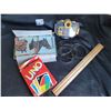 Image 1 : Uno card game, double deck playing cards (horses), pant leg savers & Vtech Kidizoon camera in protec