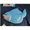 Image 3 : Fish bowl and Haugen air pump. 1950's chalkware wall fish, old Mactac wallhook in original package, 