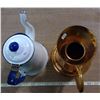 Image 4 : Black/White Enamel Teapot & Copper Pitcher
