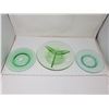 Image 1 : green depression glass divided plate - 3 smaller plates