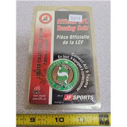Official CFL Saskatchewan tossing coin