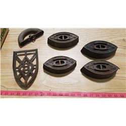 Lot Sad Irons & Trivet