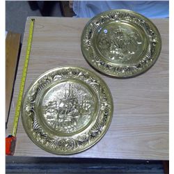 2 brass hanging display plates 17"