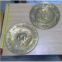 2 brass hanging display plates 17"