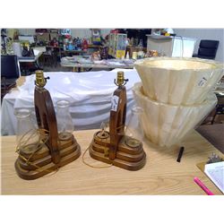 pair of lamps w/ shades (missing one chimney)