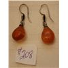 Image 1 : 208.  Sterling silver and amber drop earrings
