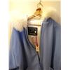 Image 2 : 214.  Northern Sun blue wool coat, embroidered geese, fur trim, size 14