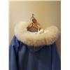 Image 6 : 214.  Northern Sun blue wool coat, embroidered geese, fur trim, size 14