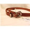 Image 2 : 217.  Tooled leather belt with sterling chased buckle, note extensions