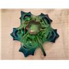 Image 4 : 248.  Glass maple leaf centerpiece, blue& green, engraved “Chalet”, 13” across