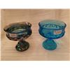 Image 1 : 249.  Blue and iridescent footed candy dishes, “King’s Crown” pattern