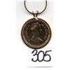 Image 2 : 305 1988 GOLD PLATED LOON DOLLAR ON PLATED NECKLACE