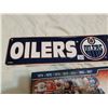 Image 3 : Oilers tin sign 24" X 5" and Oilers clock 14" X 6"