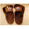 Image 1 : 423.  Moose hide and beaver gauntlets, beaded logo, Edmonton Oilers, lined, 16” long