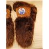Image 2 : 423.  Moose hide and beaver gauntlets, beaded logo, Edmonton Oilers, lined, 16” long