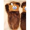 Image 3 : 423.  Moose hide and beaver gauntlets, beaded logo, Edmonton Oilers, lined, 16” long