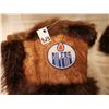 Image 4 : 423.  Moose hide and beaver gauntlets, beaded logo, Edmonton Oilers, lined, 16” long