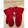 Image 1 : 424.  Red leather fringed gauntlets, lined, 15”