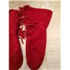 Image 2 : 424.  Red leather fringed gauntlets, lined, 15”