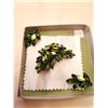 Image 1 : 441.  Smokey green rhinestone broach and earrings, japanned, marked “Regency”