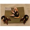 Image 1 : 445.  Copper and rhinestone Flared Leaf broach and earring set