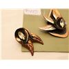 Image 2 : 445.  Copper and rhinestone Flared Leaf broach and earring set