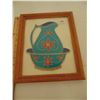 Image 1 : 520 FRAMED LINEN BEADED WASHBASIN AND PITCHER ARTWORK