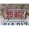 Image 2 : 3 Sask liense plates, 1958 2 X 1972 matching