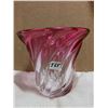 Image 1 : Thick glass cranberry vase, 7" X7", signed Val St Lambert