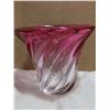 Image 4 : Thick glass cranberry vase, 7" X7", signed Val St Lambert