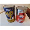 Image 1 : 606  TWO VINTAGE FULL HD 7 OIL TINS, QUART & LITER SIZE