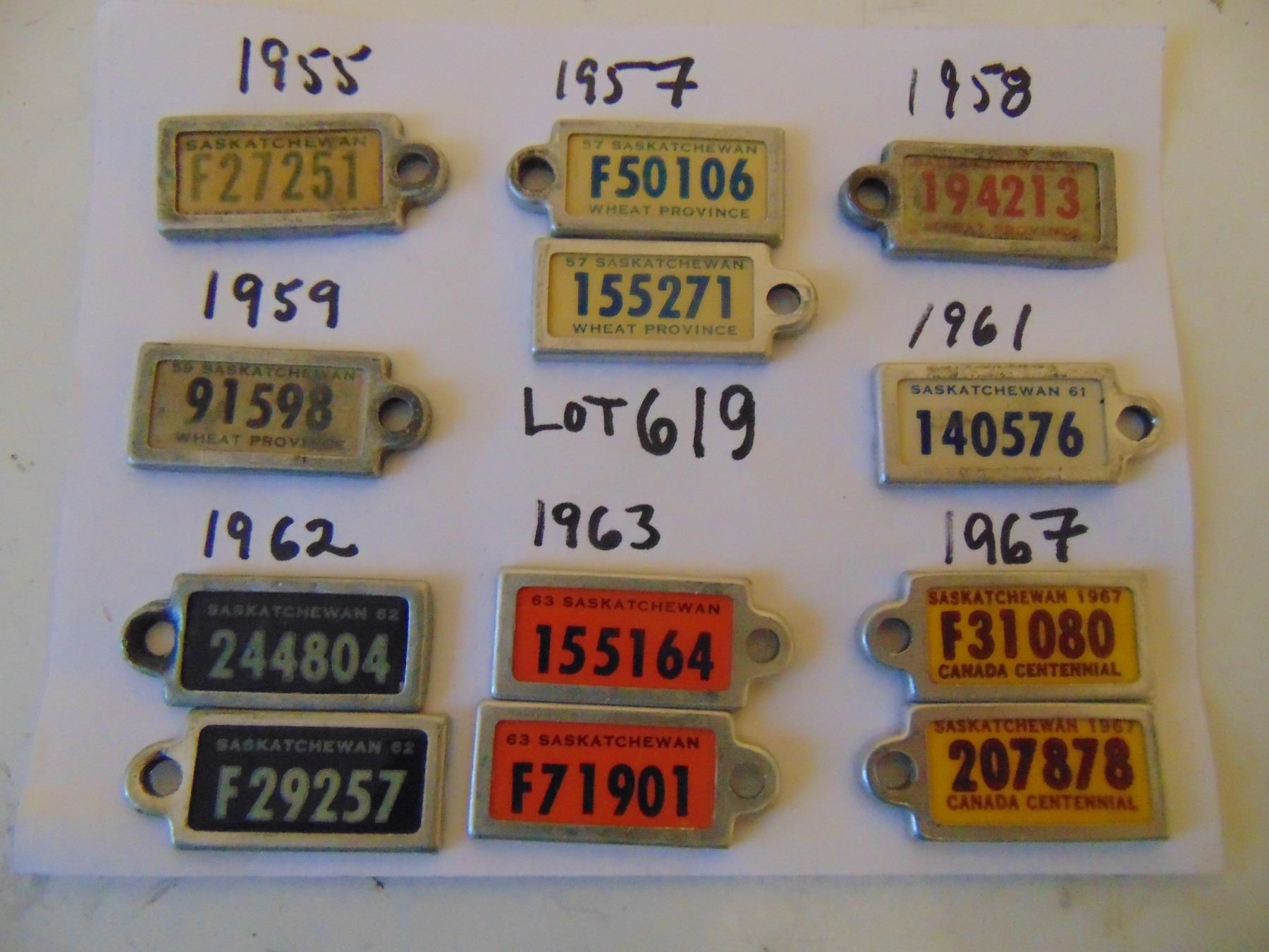 619 12 VINTAGE WAR AMP KEY TAGS FARM AND TRUCK BETWEEN 1955 & 1967